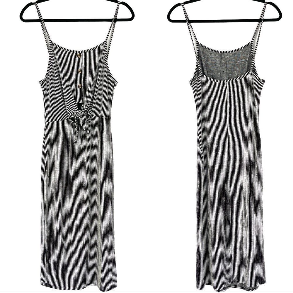 Caution To The Wind Tie Striped Tank Midi Dress